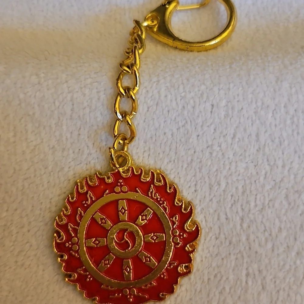 Magic Fire Wheel and Double Happiness Symbol Amulet Keychain Purse Charm Set